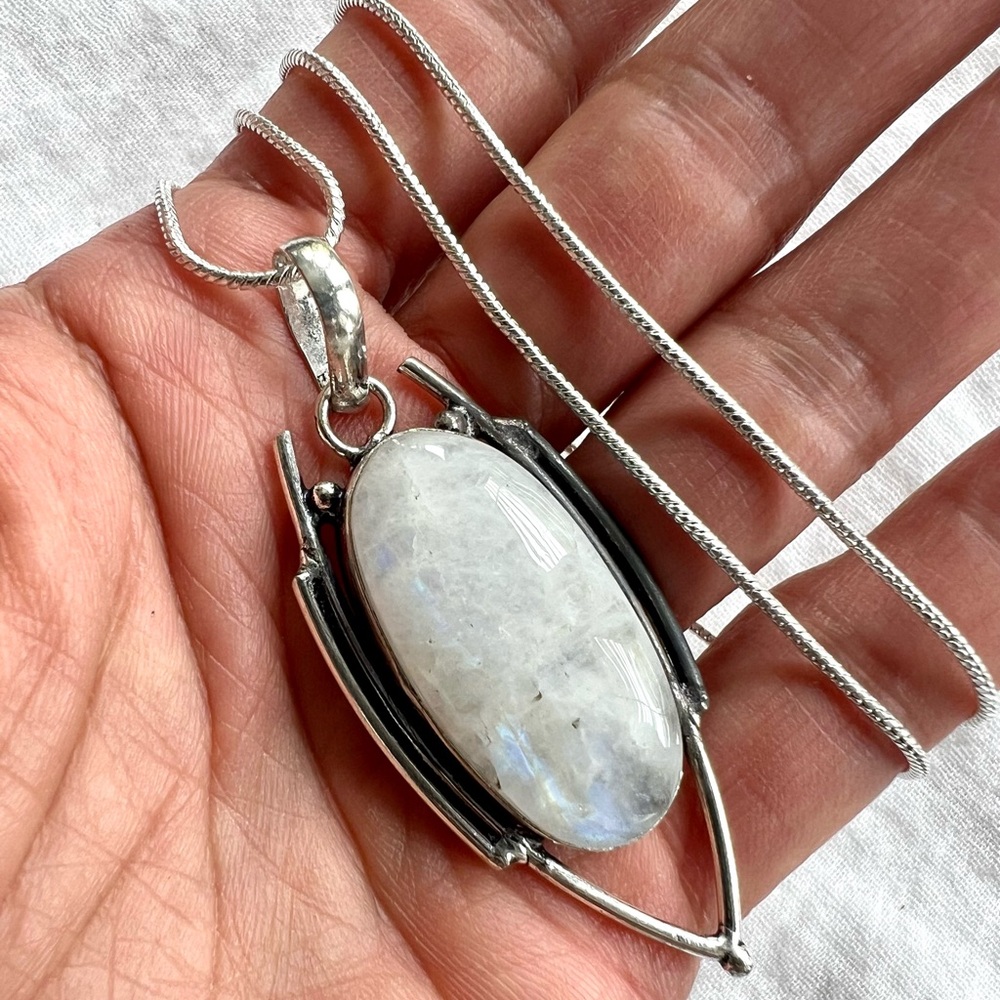 925 Modern Simplistic Rainbow Flash Moonstone Pen… - image 2